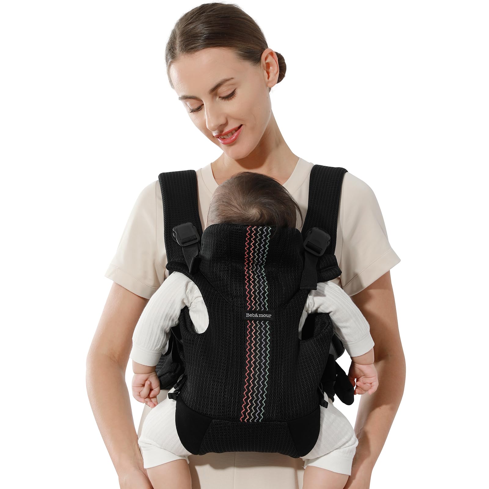 Bebamour Baby Carrier Front and Back Baby Carrier with 2 Shoulder Bibs, Black Pro