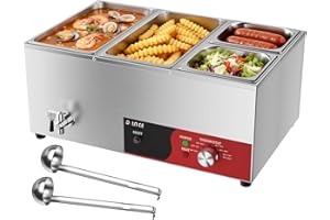 DULNICE Commercial Food Warmer with Anti-Dry Burn & Reset Button, Stainless Steel Bain Marie Buffet Server 1500W, Adjustable 
