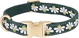 YUDOTE Soft Corduroy Dog Collar Jacquard Ribbon Floral Medium Green