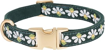 YUDOTE Soft Corduroy Dog Collar Jacquard Ribbon Floral Medium Green