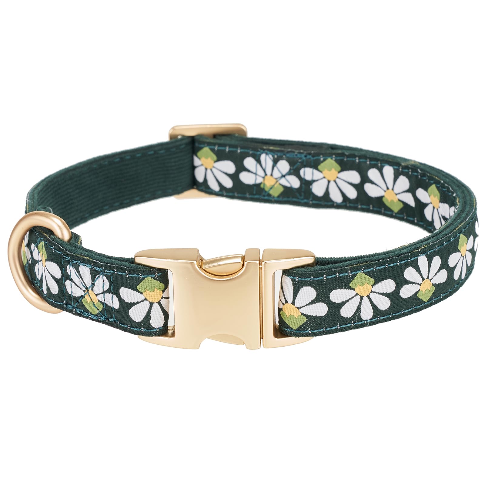 YUDOTE Soft Corduroy Dog Collar with Jacquard Ribbon Premium Patterned Floral Collars for Small Dogs Daily Use,Green — image 1