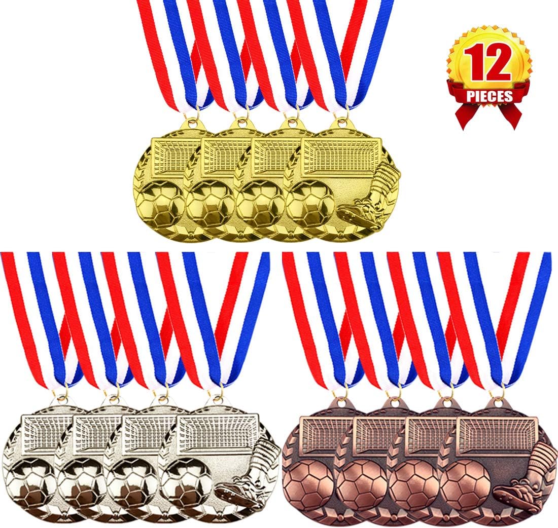 SEDOPLK 12Pcs Small Soccer Medals, Metal Winner Gold