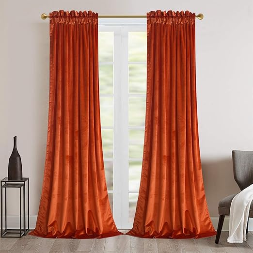 Amazon Com Rolsynwood Velvet Red Orange Curtains For Living Room