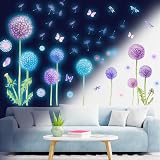 Tarklanda Glow Dandelion Wall Stickers 3 Sheets Blue Purple Night Glow
