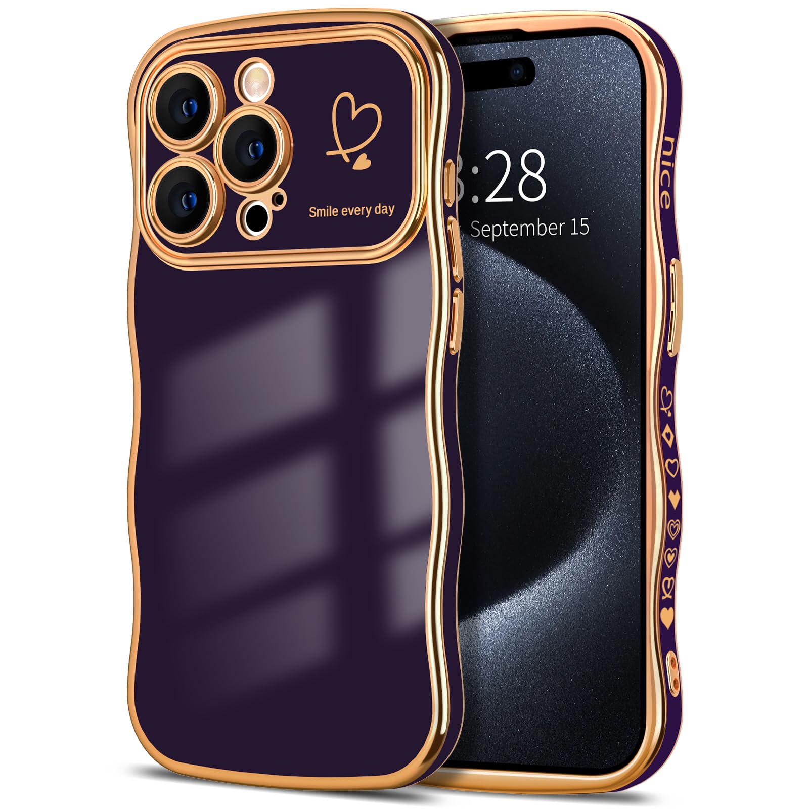 Hython for iPhone 15 Pro Case Cute Curly Wave Frame