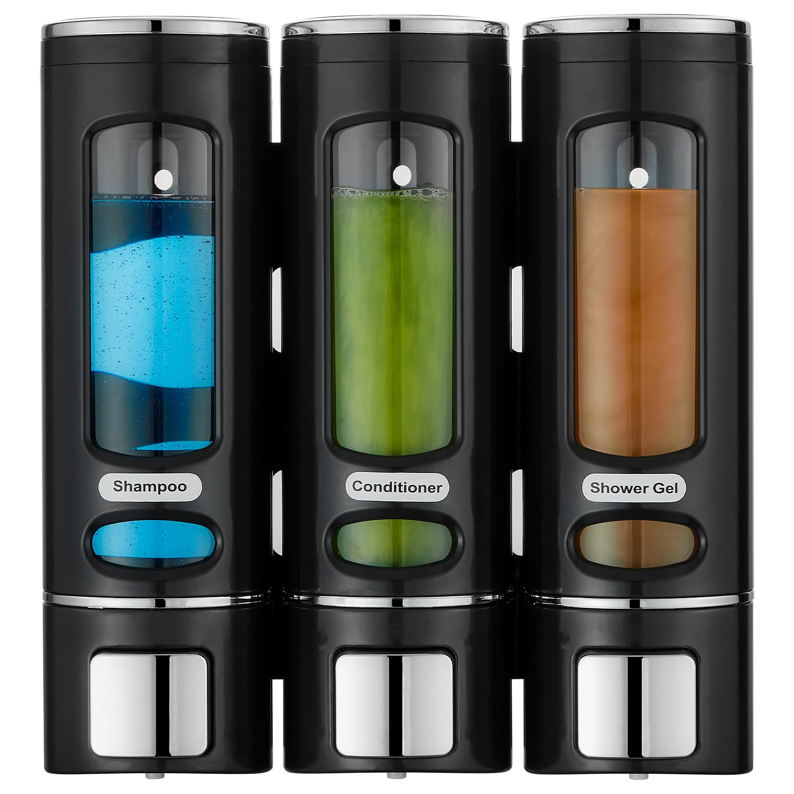 Photo 1 of Shampoo and Conditioner Dispenser, Shower Shampoo Dispenser 3 Chamber No Drilled Shampoo Dispenser for Shower Wall Mounted Shower Dispenser Body Wash Dispenser for Bathroom Kitchen Hotel, Black
