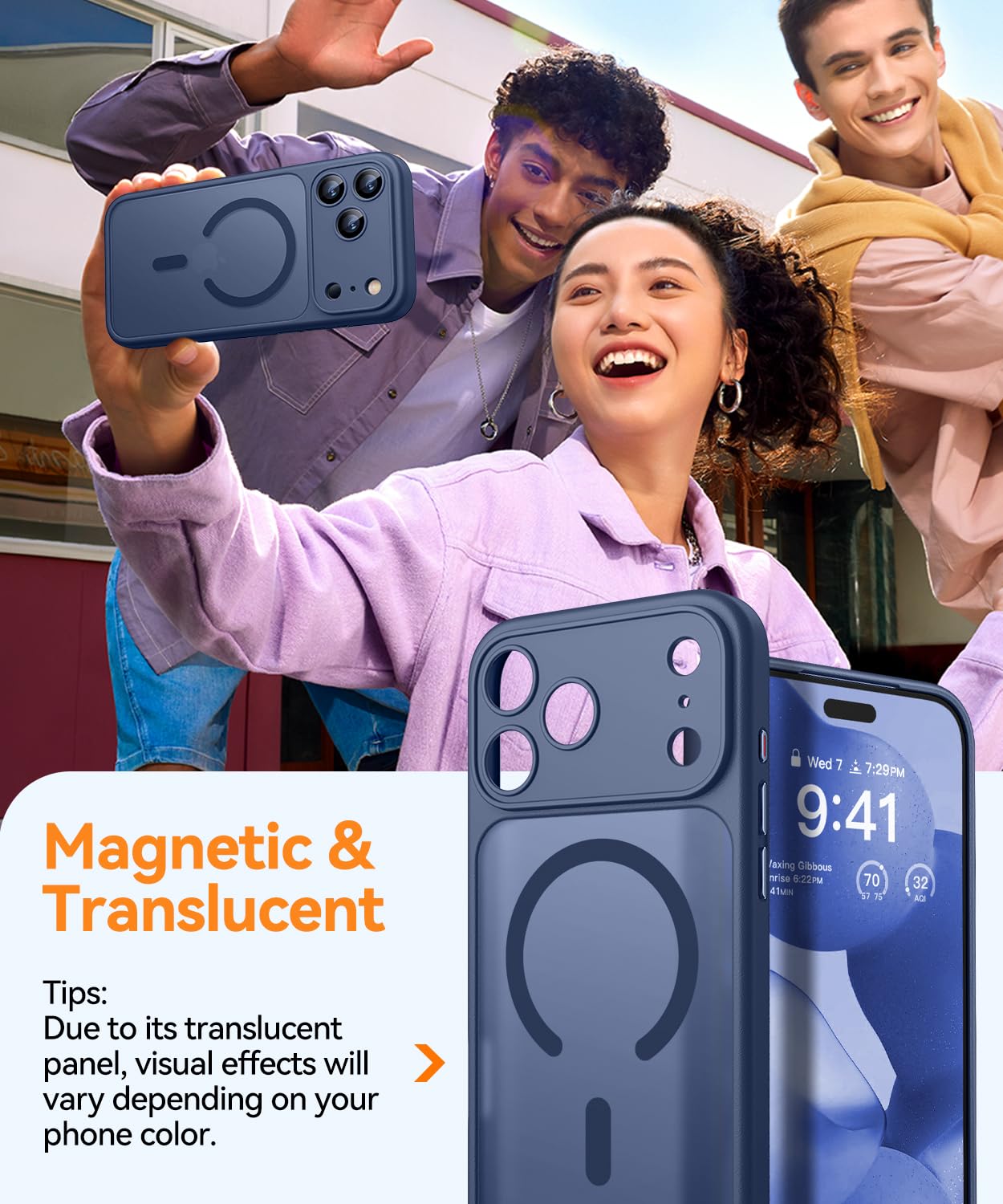 CANSHN Magnetic Compatible with iPhone 17 Pro Case, Upgraded [Full Camera Protection] [Compatible with Magsafe] [Translucent Matte] Shockproof Protective Phone Cover 6.3 Inch - Deep Blue