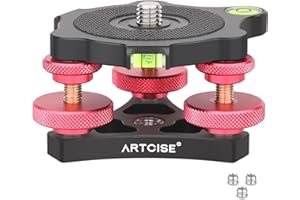 ARTCISE Tripod Head Leveling Base Camera Tripod Head Leveler Stand Aircraft Grade Aluminum Alloy 3 Axis Tri Wheel Head, 3/8” Thread, -5° Precise Angle Adjustment for Macro Panoramic Photography
