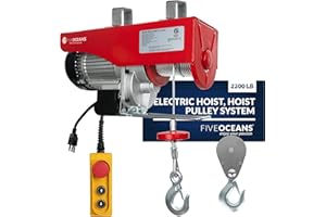 Five Oceans Electric Hoist, Hoist Pulley System, Pulley Hoist, 2200 Lb Lift Electric Winch with 6FT Remote Control 120 Volts, for Garage, Factory Lifting with Emergency Stop Button - FO3820