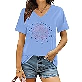 American Flag Shirts Women USA Stars Patriotic Shirt 4th of July T-Shirt V-Neck Short Sleeve Casual Tee Tops