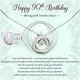 Krfy Birthday Gifts for Women Unique 925 Sterling Silver Necklace with Pearl 1ct Moissanite 30/40/50/60/70/80/90th Birthday Present for Mom Turning 30 40 50 60 70 80 90 Years Old Birthday Card for Her