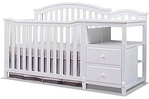 SORELLE FURNITURE Berkley Crib and Changer with Slat Panel Back Classic -in- Convertible Diaper Changing Table Non-Toxic Finish Wooden Baby Bed Toddler Childs Daybed Full-Size Nursery - White