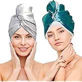 Chloven Satin Microfiber Hair Towel Wrap for Women - 2 Pack Anti Frizz Hair Turbans for Wet Hair,Super Absorbent &Lightweight Hair Wrap Towels,Hair Drying Towel for Curly Long Hair with Button