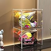GUDEMAY Large Clear Stackable Plastic Storage Bins with Door, Dustproof Figures Collectibles Display Case, Football & Motorcycle Helmet Showcase, Basketball, Memorabilia Organizer Box (XL, Count, 1)