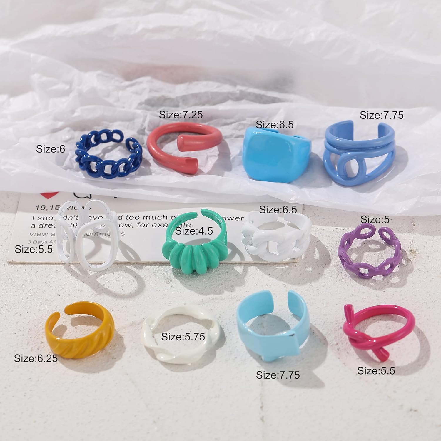 Chunky Colorful Rings, 12 Pcs Trendy Resin Open Stackable Finger Knuckle Rings for Women/Men (Color 1): Clothing