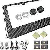 Aootf Carbon Fiber License Plate Frame- Handcrafted of 100% Real Carbon Fiber Cloth Wrap Stainless Steel Frame | Rustproof License Plate Screws with CF Screw Caps | Gloss Black 2 Holes | 1 Pack