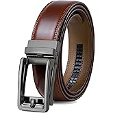 Founders & C Men's Leather Ratchet Comfort Click Belt Dress with Slide Buckle -Adjustable Trim to Fit