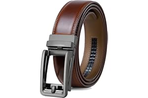Founders & C Men's Leather Ratchet Comfort Click Belt Dress with Slide Buckle -Adjustable Trim to Fit