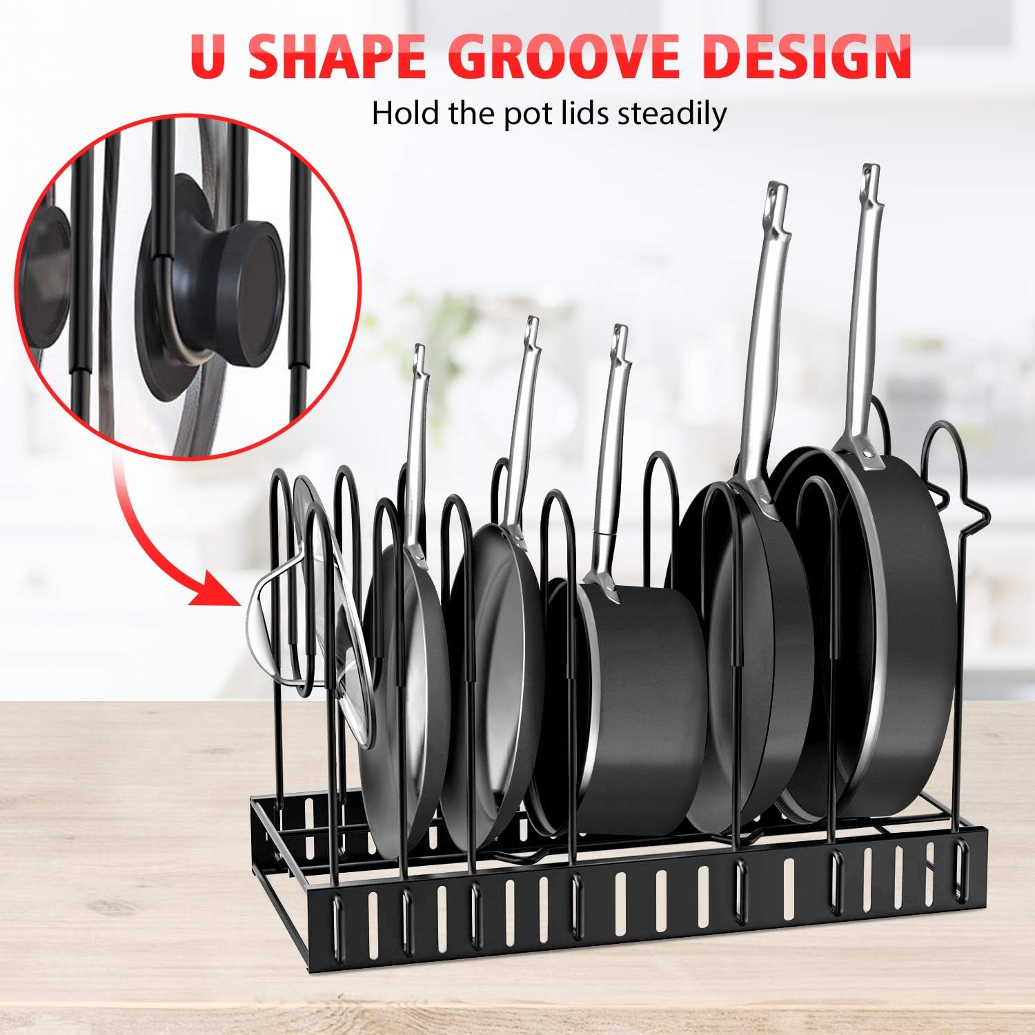 Pot Rack Organizers, G-TING 8 Tiers Pots and Pans Organizer, Adjustable Pot Lid Holders & Pan Rack for Kitchen Counter and Cabinet, Lid Organizer for Pots and Pans With 3 DIY Methods(Upgrade Version): Home Improvement