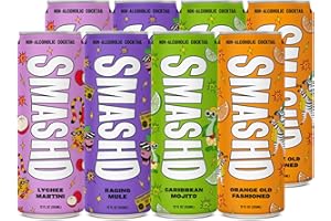 SMASHD Mocktails Beverage with Flavored Sparkling Water | No Artificial Flavors, Caffeine-Free, with electrolytes, Low Calories & Organic Sugar | Variety Pack 12 Oz (Party All Night, 8 Pack)