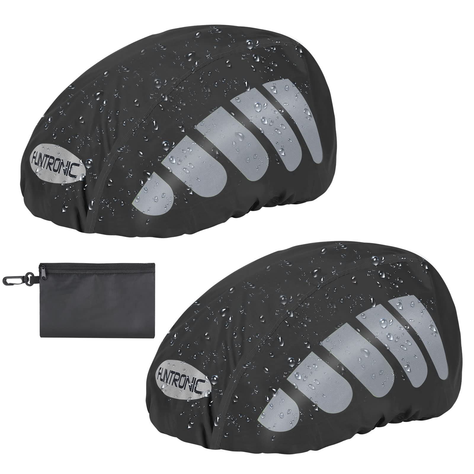 BTR Helmet Cover, 2 Pack Waterproof Helmet Rain Cover, High Visibility Bike Helmet Cover with Reflective Strip, Dustproof Cycling Helmet Cover for Travel and Driving - One Size Fits All (Black)
