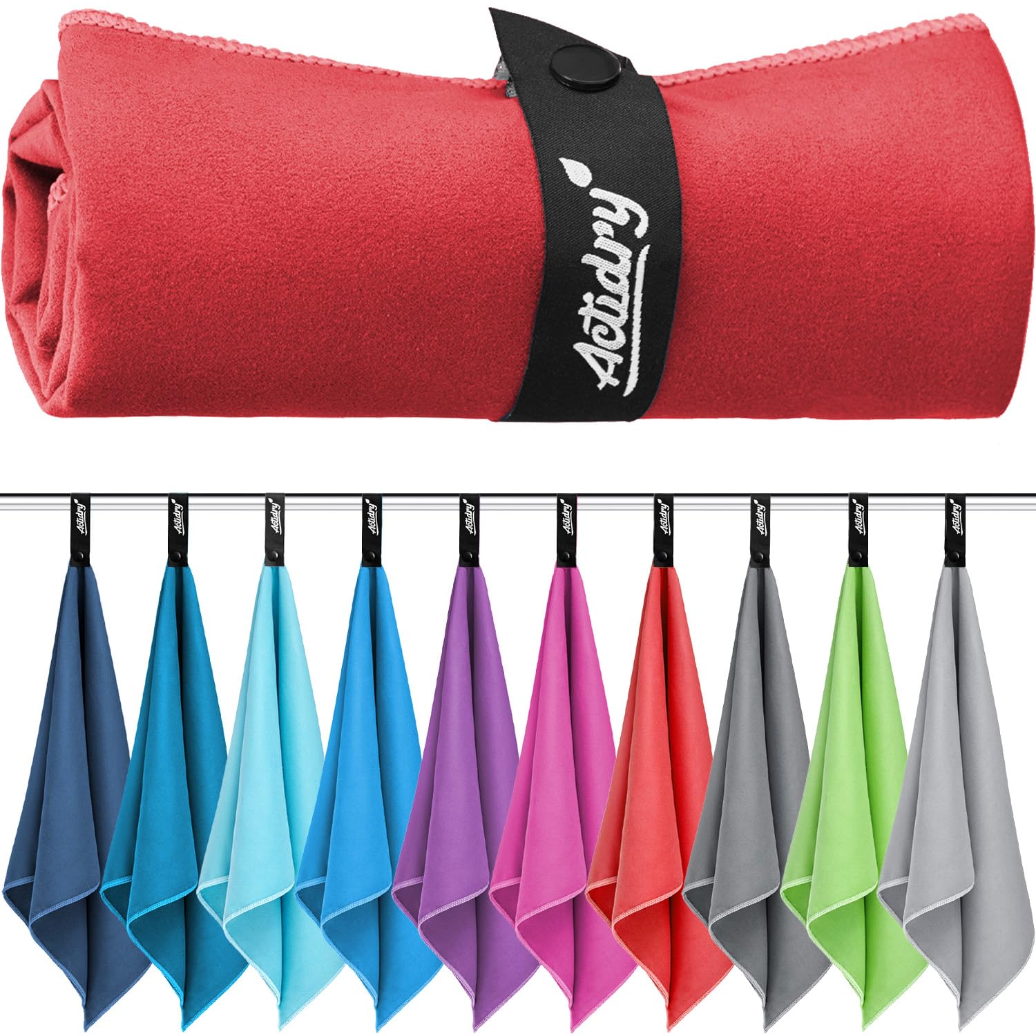 Actidry Microfiber towel - XL/L/M - 10 colors - light, quick-drying, highly absorbent - beach, bath, sauna, shower, pool, swimming towels, large - L 90 x 180 cm - red
