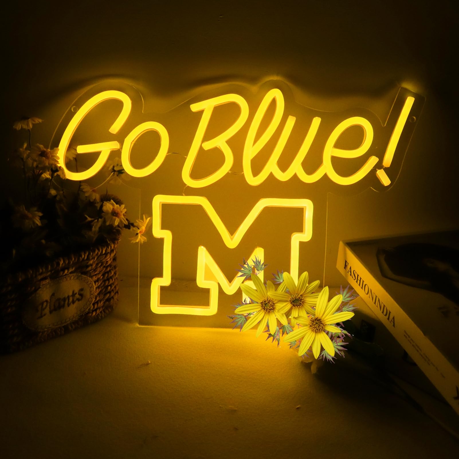 Photo 1 of Michigan Neon Wolverines Sign Go Blue Vibrant LED Wall Art for University of Michigan Fans -for Game Day, Man Cave, Dorm & Bar Decor - Michigan Rugby Football Sports Team Spirit Gift for Alumni & Students