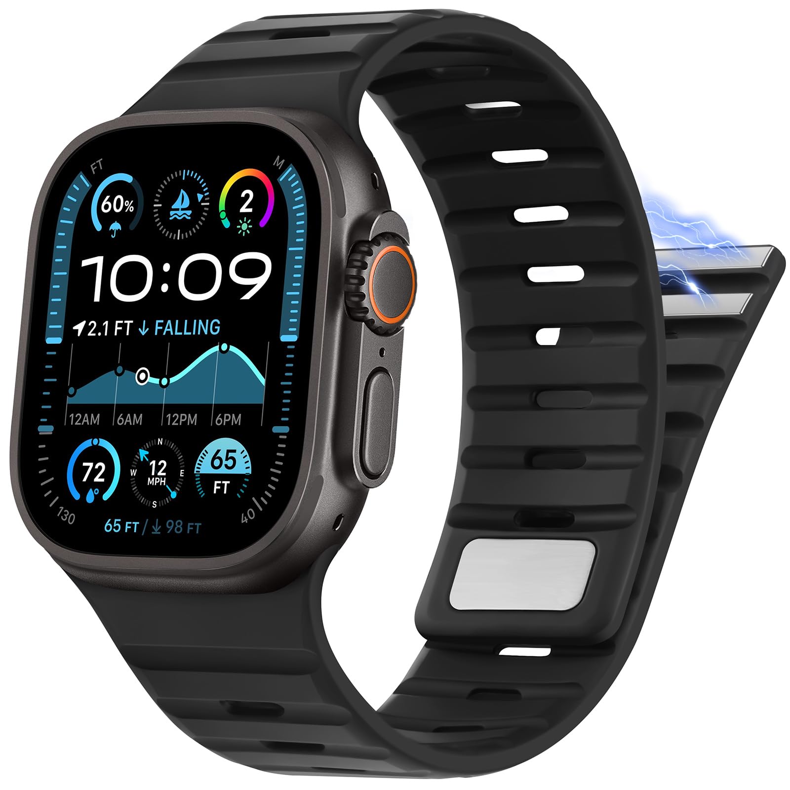 Suphart Compatible with Apple Watch Strap 49mm 46mm 45mm 44mm 42mm 41mm 40mm 38mm, Magnetic Silicone Sport Strap for Apple Watch Ultra 2 Ultra SE Series 10 9 8 7 6 5 4 (49/46/45/44/42, Black