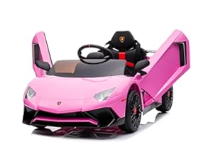 Kidzone Kids Electric Ride On 12V Licensed Lamborghini Aventador Battery Powered Sports Car Toy with 2 Speeds, Parent Control, Sound System, LED Headlights & Hydraulic Doors - Pink