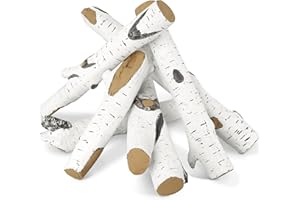 UNIDANHO Gas Fireplace Logs Ceramic Birch Logs Fake Fireplace Insert 23.6" Large Fire Pit Firebowl Log Propane Ventless Natural Gas Decorative Indoor Outdoor Faux Wood Decor Artificial Firewood Pack of 6