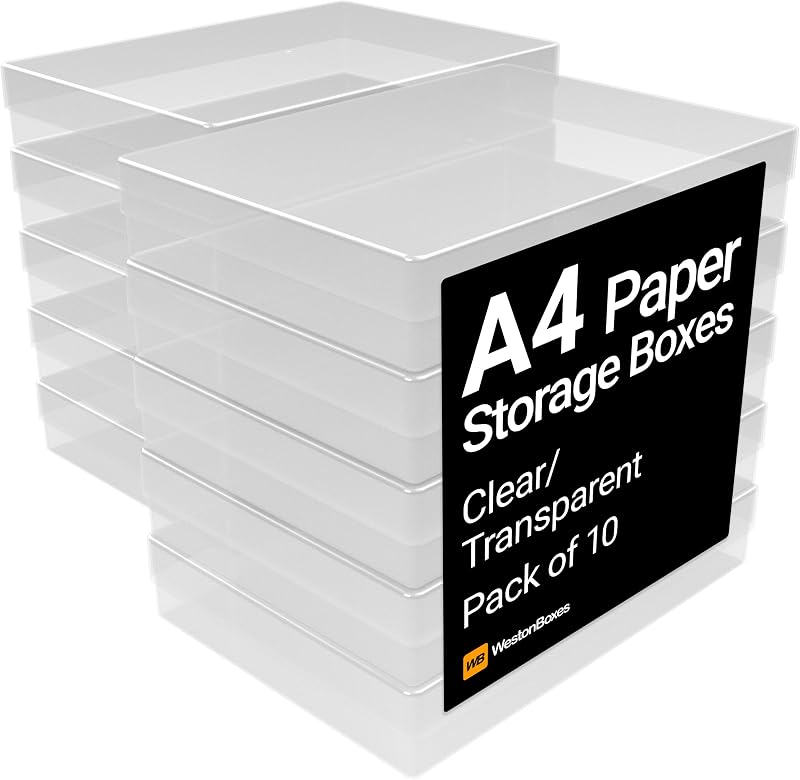 WestonBoxes A4 Transparent Plastic Craft Storage Boxes with Lids 3.6 L Pack 10