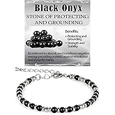 CLOORDE Black Onyx Bracelet for Men Women Adjustable Black Onyx Beaded Bracelet Protection and Grounding Healing Beads Brace-let Reiki Spiritual Jewelry Gifts for Her