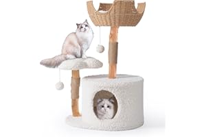 Easyego Modern Cat Tree, Aesthetic Wood Cat Tree Tower for Large Cats, Luxury Cat Condo with Scratching Posts and Flower Platforms, Cat Furniture by Easyego, (White)