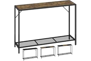 LAATOOREE 41.7" Console Table, Two-Color DIY Entryway Table, Industrial Narrow Sofa Table with Metal Mesh Shelf for Hallway, Foyer, Living Room, Corridor, Rustic Brown & Black