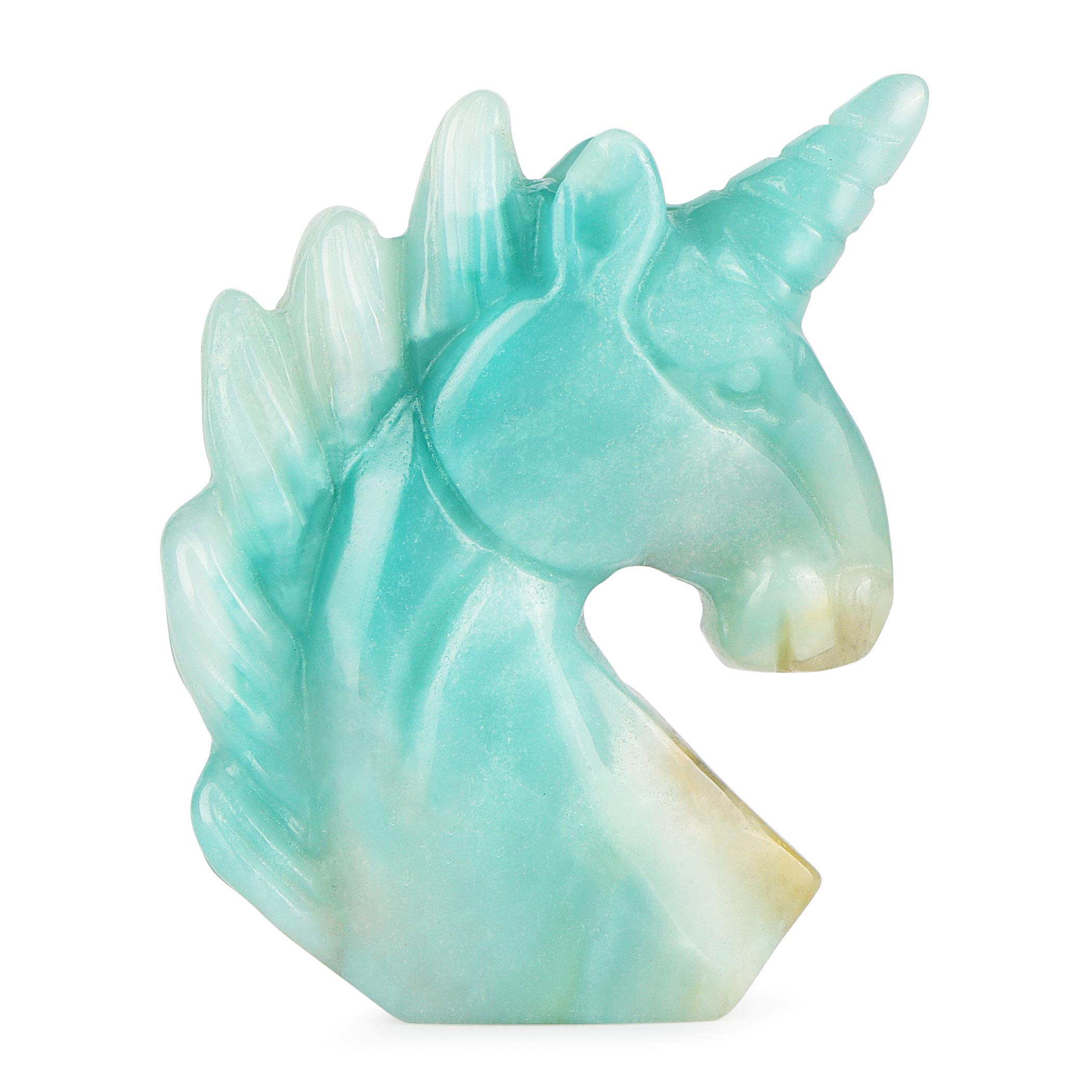 Hxswkk 3" Amazonite Crystal Unicorn Statue Pocket Horse Gifts for Girl Women Hand Carved Gemstone Unicorn Animal Carvings Figurine for Office Home Decor Ornament