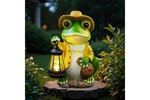 TWINBLING Solar Garden Outdoor Frog Statue 10 inches Tall - with Handheld Lanterns - Detachable - Patio, Balcony, Shelf, Tabletop, Lawn Decoration - Unique Housewarming, Birthday, Thanksgiving, Mom Gifts