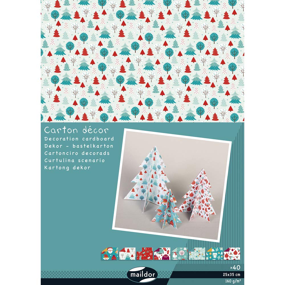 Clairefontaine 354598C - Pack of 40 sheets of cardboard decor 25x35 cm 160 g, assorted colours Christmas Arts and Crafts - Creative - Fun - Children's Activity