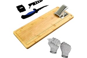 MAVOTER 18" Bamboo Fish Cleaning Board Kit Anti-slip Fish Cutting Board Set Fish Filet Board with Scale Fish Measure Board Include Fish Fillet Knife, Clamp, Sharpener,Gloves, Fisherman Gifts