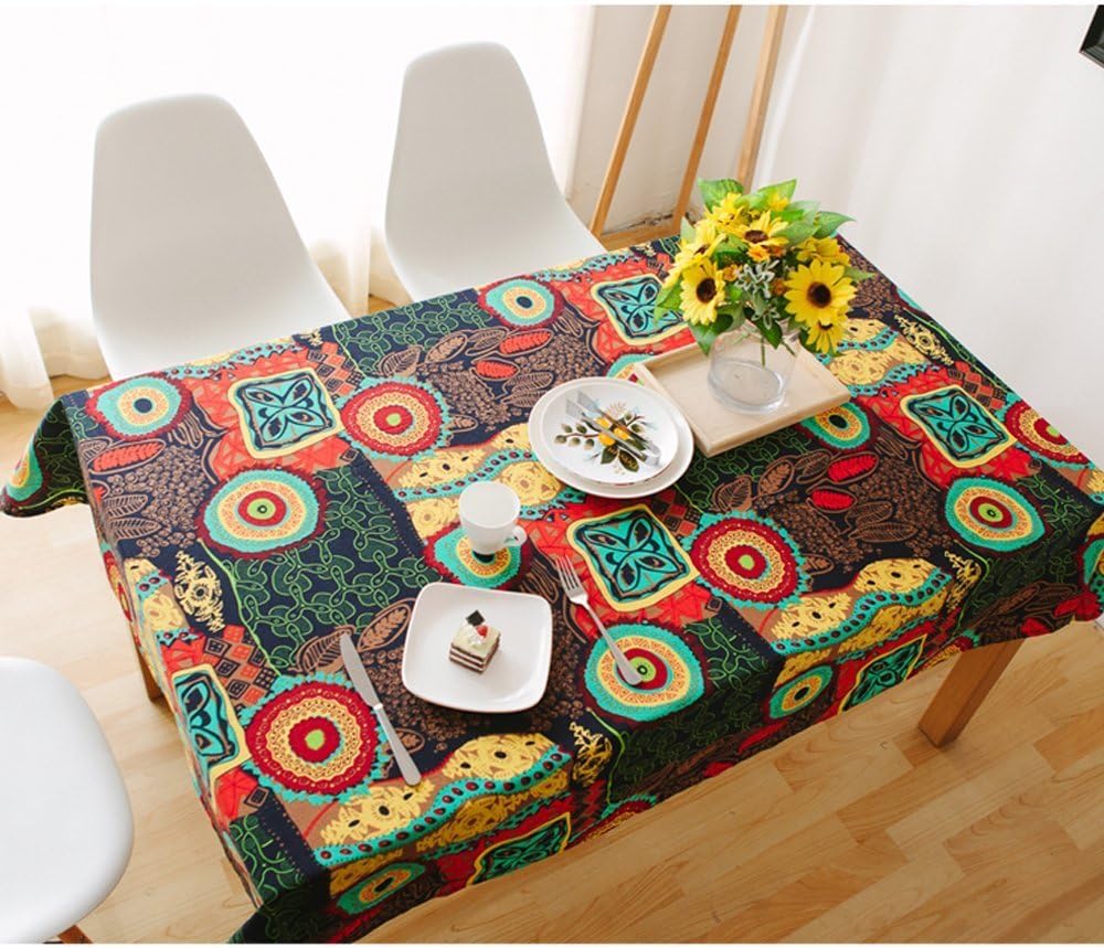 Lemon hour Table Cover, Rectangle Dining Room Modern Tablecloth with Cotton Linen Lace, Colorful Flower Style Dust-proof Table Cloth for Kitchen Living Party Decorative, 140 x 140 Cm/55 x 55 Inch
