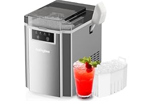 KaringBee Countertop Nugget Ice Maker – 45 lbs/Day, Fast 5-Min Chewable Pellet Ice – Self-Cleaning Sonic & Pebble Ice Machine for Home, Kitchen & Office – Premium Stainless Steel 2025 Upgraded