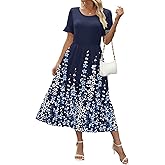 Zeagoo Womens Summer Dresses 2026 Casual Midi Dress Flowy Sundress Ruffle Short Sleeve Tiered Dresses A Line Boho Dress