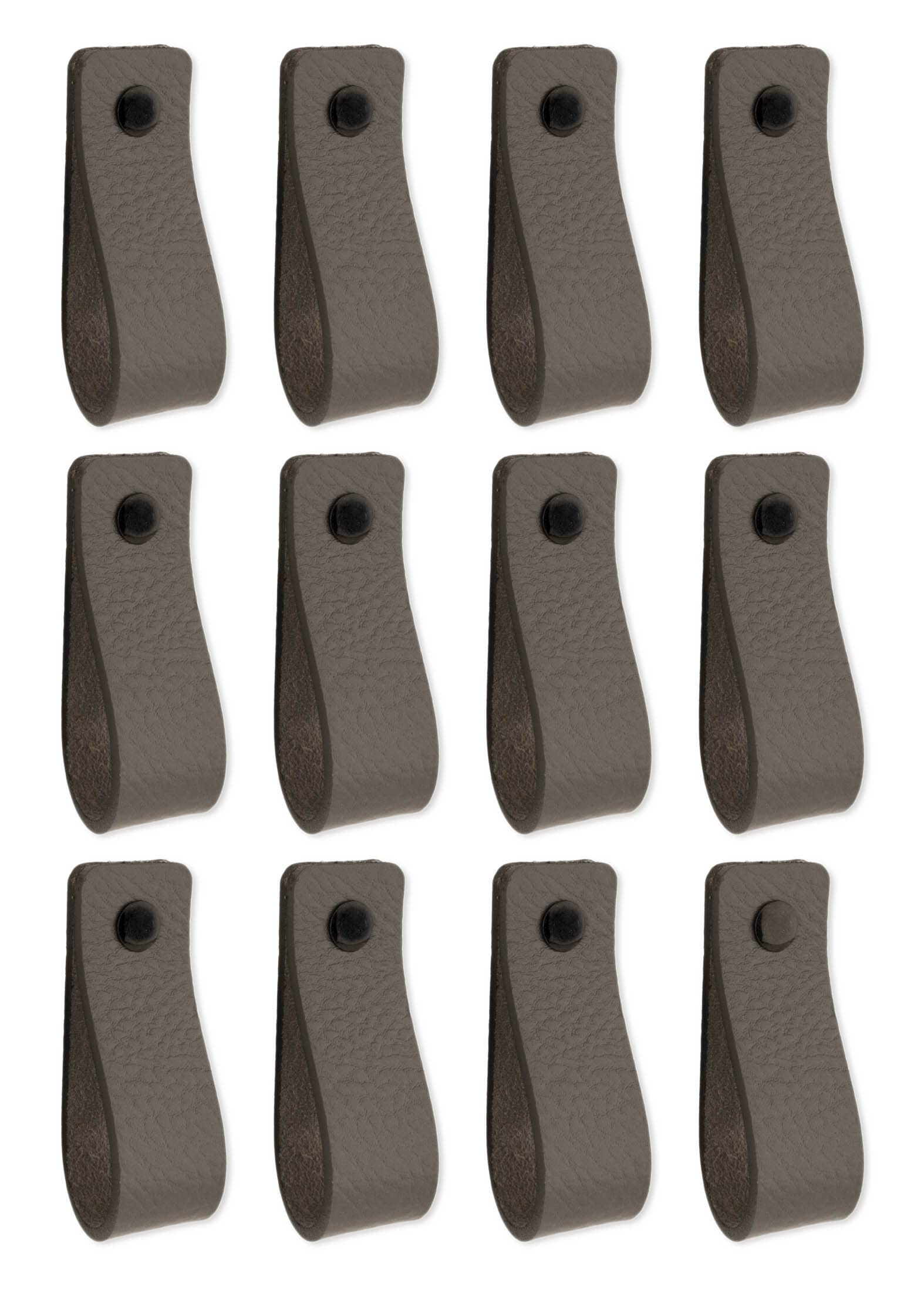 Brute Strength - Leather Handles for Furniture - Dark Grey - 12 pcs - 16,5 x 2,5 cm - Cabinet Handle, Door Handle for Kitchen, Bathroom, cabinets, Dresser, Wood