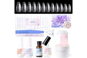 Gellen Gel Tips Nail Extension Kit, Gel Nail Kit with 240Pcs Almond Tips, 3 in 1 UV Glue for Nail Tips, Prep Dehydrator and Primer, U V LED Cure Lamp, Decorations for DIY Manicure Set