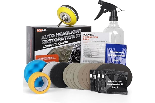 POLIWELL Headlight Restoration Kit 3 Easy Steps to Restore Sun Damaged Headlights Polish Headlights Lens Restore Cleaner DIY