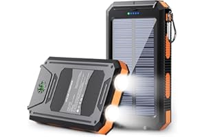 TNEMOAO Solar Power Bank - 8000mAh Solar Phone Charger, USB-C QC3.0 Fast Charger with LED Flashlight, IP65 Waterproof Portable Power Bank for Camping, Hiking Outdoor Activities（Orange）