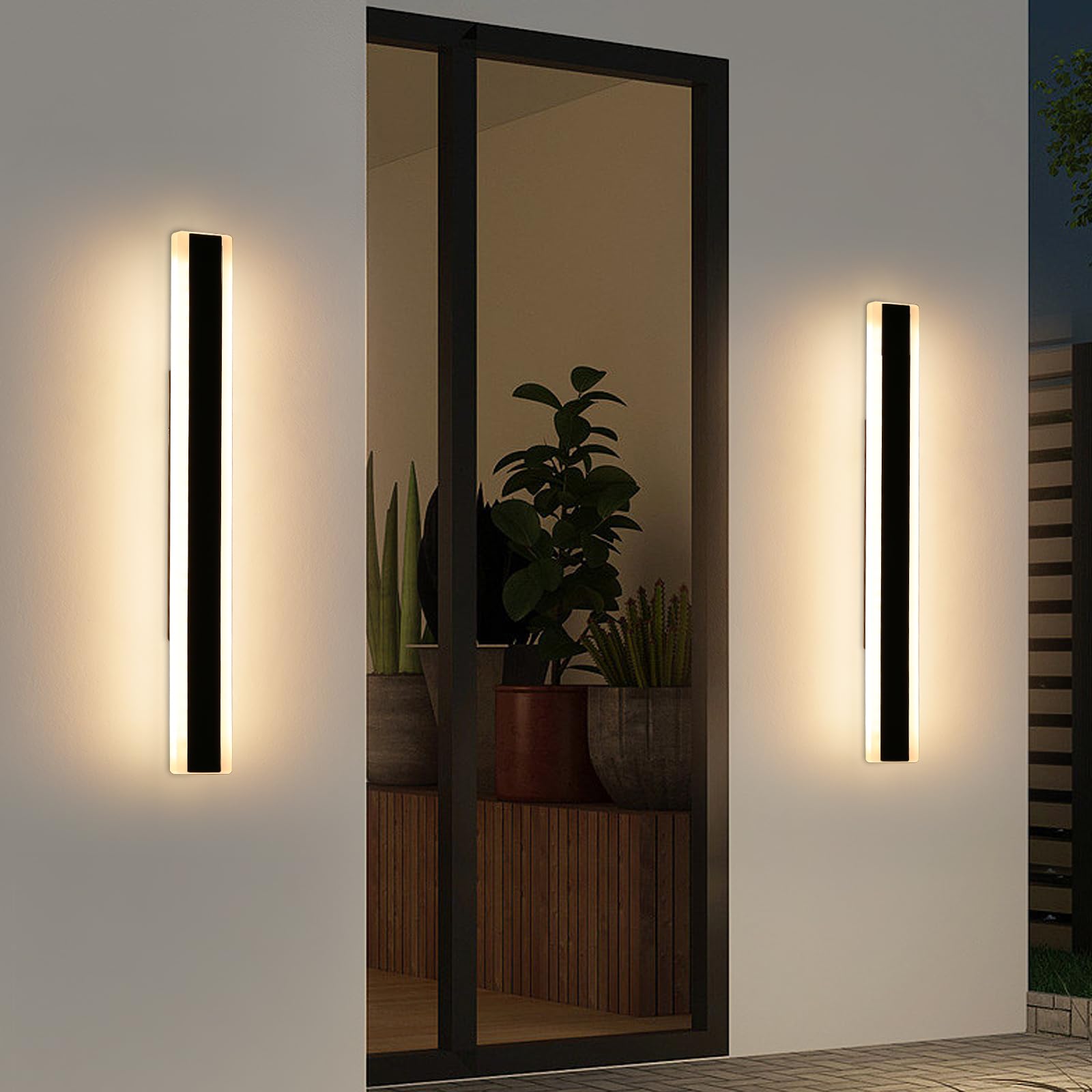 Modern Simple 80cm Outdoor Wall Light, 2pack 3 Colour Light 3000k/4500k/6000k Wall Mounted Acrylic Wall Light, IP65 Rainproof Outdoor Porch Wall Sconce for Garden, Porch, Garage, Patio