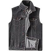PRIJOUHE Men's Denim Vest Jean Vest Black Denim Motorcycle Black Blue Biker Plus Size Sleeveless