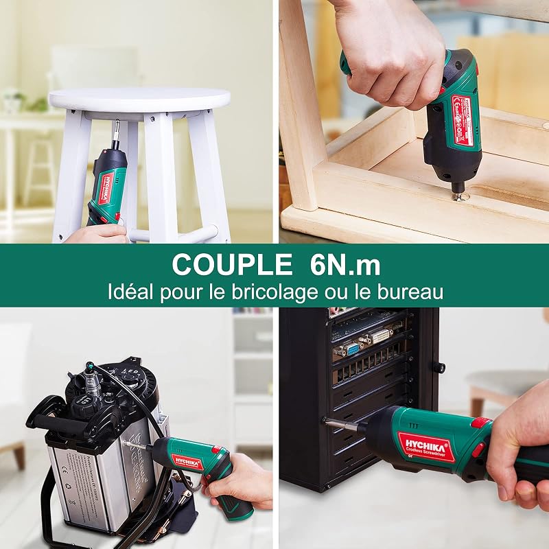 HYCHIKA Visseuse Sans Fil 6 Nm, Visseuse Devisseuse Sans Fil 2000mAh 3.6V avec 20 Accessoires, Lampe LED, Mandrin Magnétique, Câble de Chargement USB