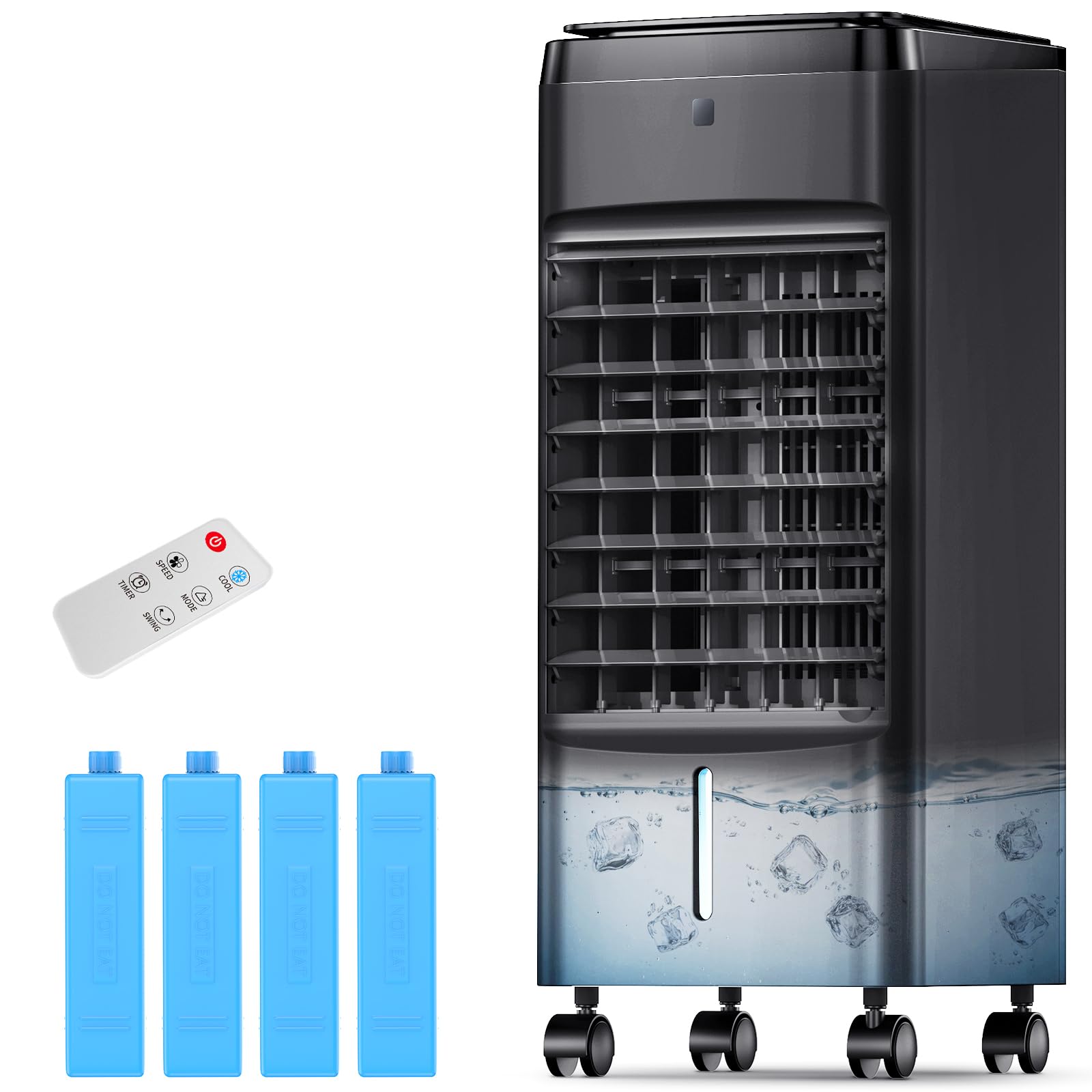 Photo 1 of NOMEY Evaporative Air Cooler, 3-IN-1 Air Conditioner Portable for Room w/ 4 Modes & 3 Speed, 12H Timer, 1 Gal Detachable Water Tank, 4 Ice Packs, Remote, 70° Oscillation Air Cooler for Bedroom Indoor