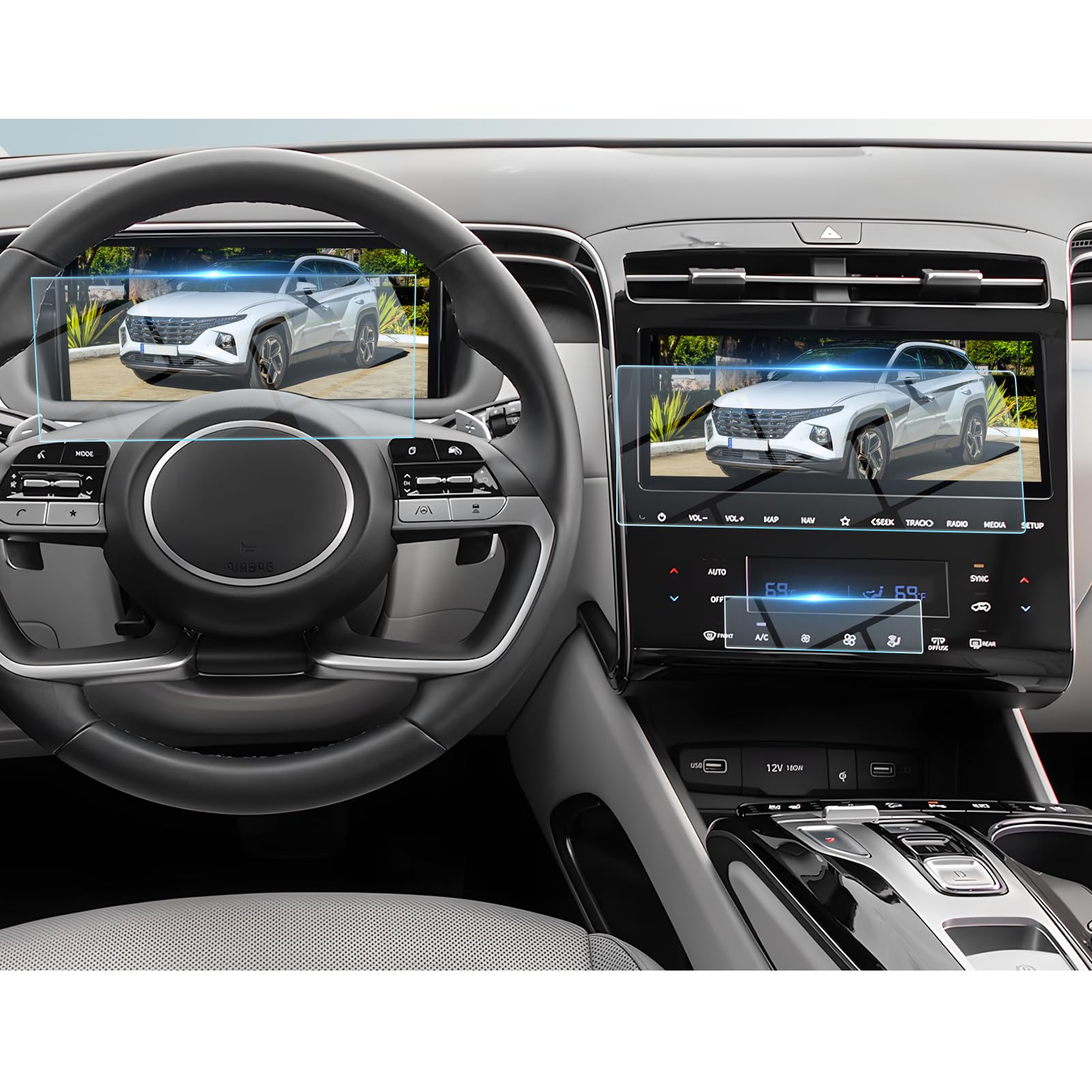 BIBIBO Tucson NX4 Tempered Glass Protective Film, Screen Protector for H*yundai Tucson NX4 2021-2024, 10.25" 9H Tempered Glass Screen Protector, Navi + Instrument + AC Film (3 pieces)